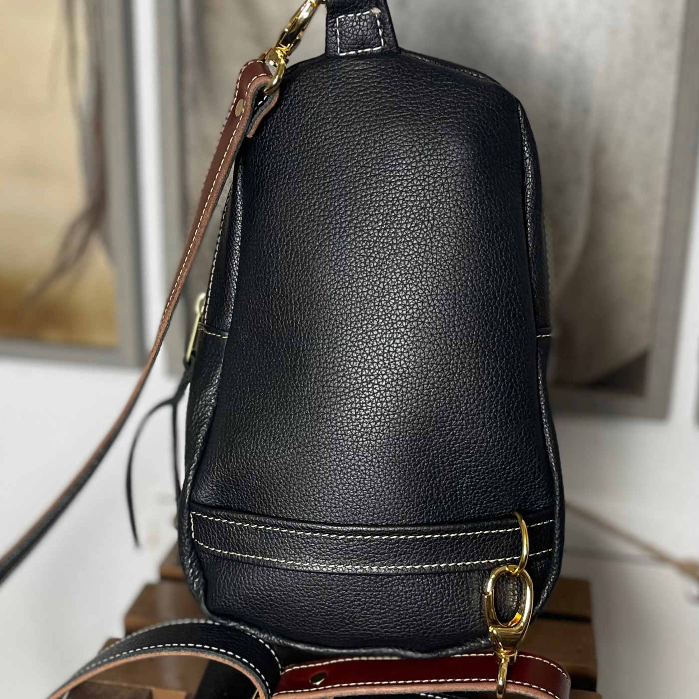 Berry Aztec Leather Sling Bag/Cross Body Purse/Handmade Leather Bag