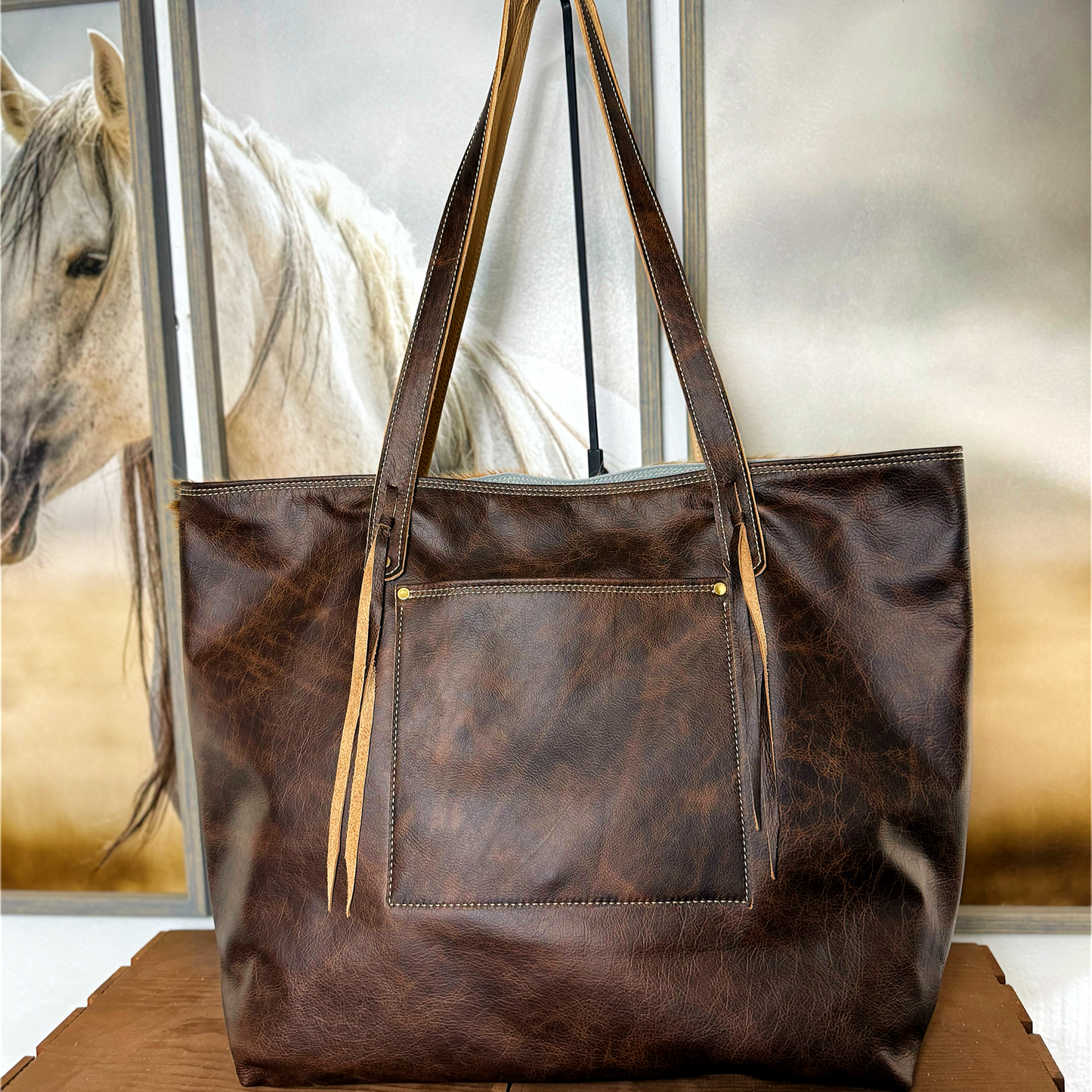 Big Bertha American Treasure Wool Tote in Brindle Hair on Hide