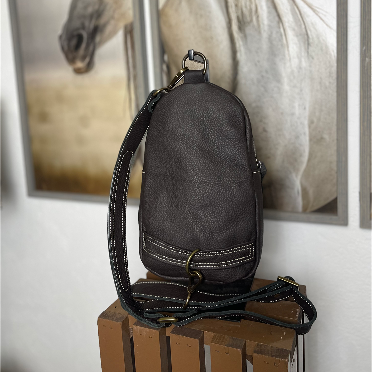 Gold Acid Wash Hair on Hide Sling Bag/Cross Body Purse/Handmade Leather Bag