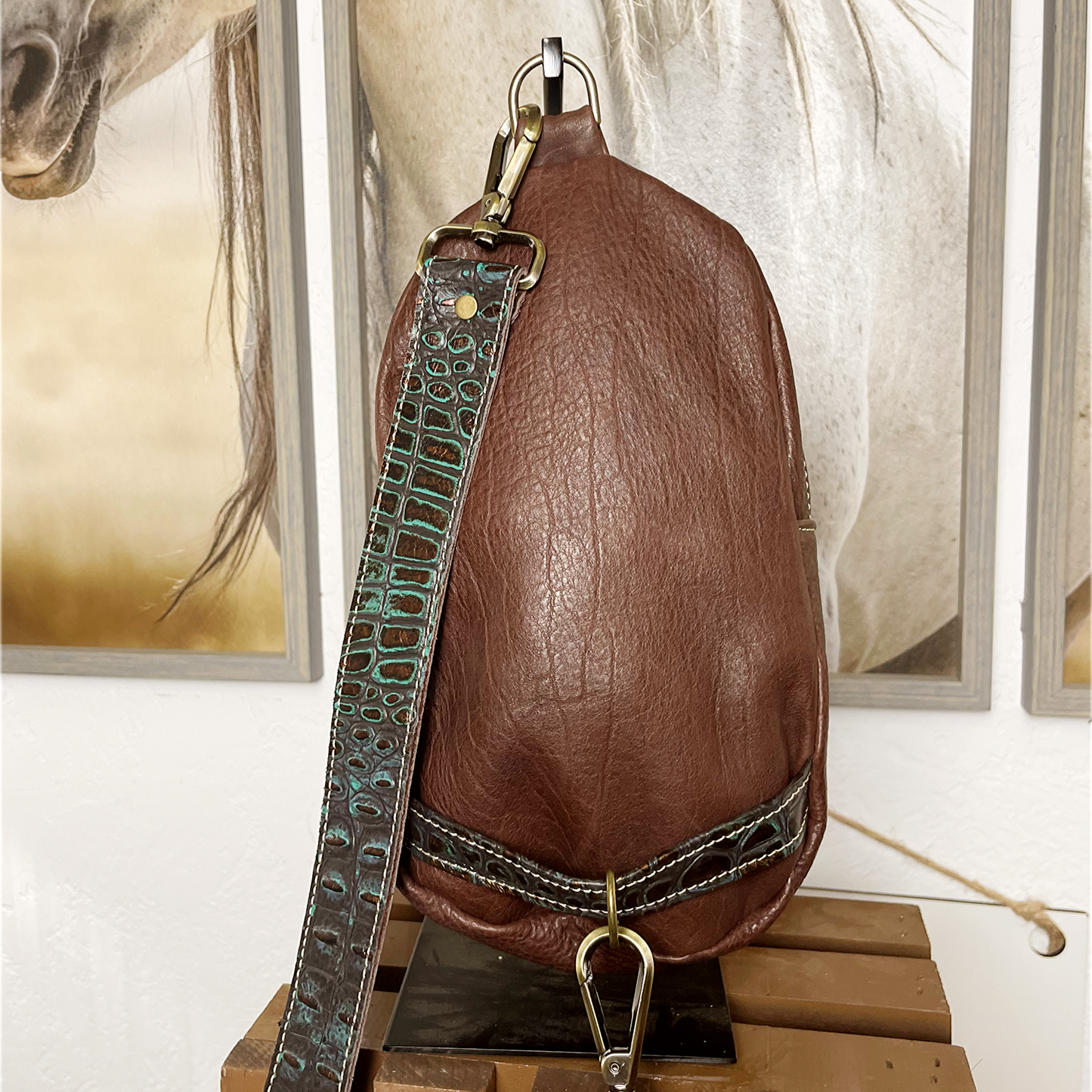 Embossed Croc Sling Bag/Cross Body Purse/Handmade Leather Bag