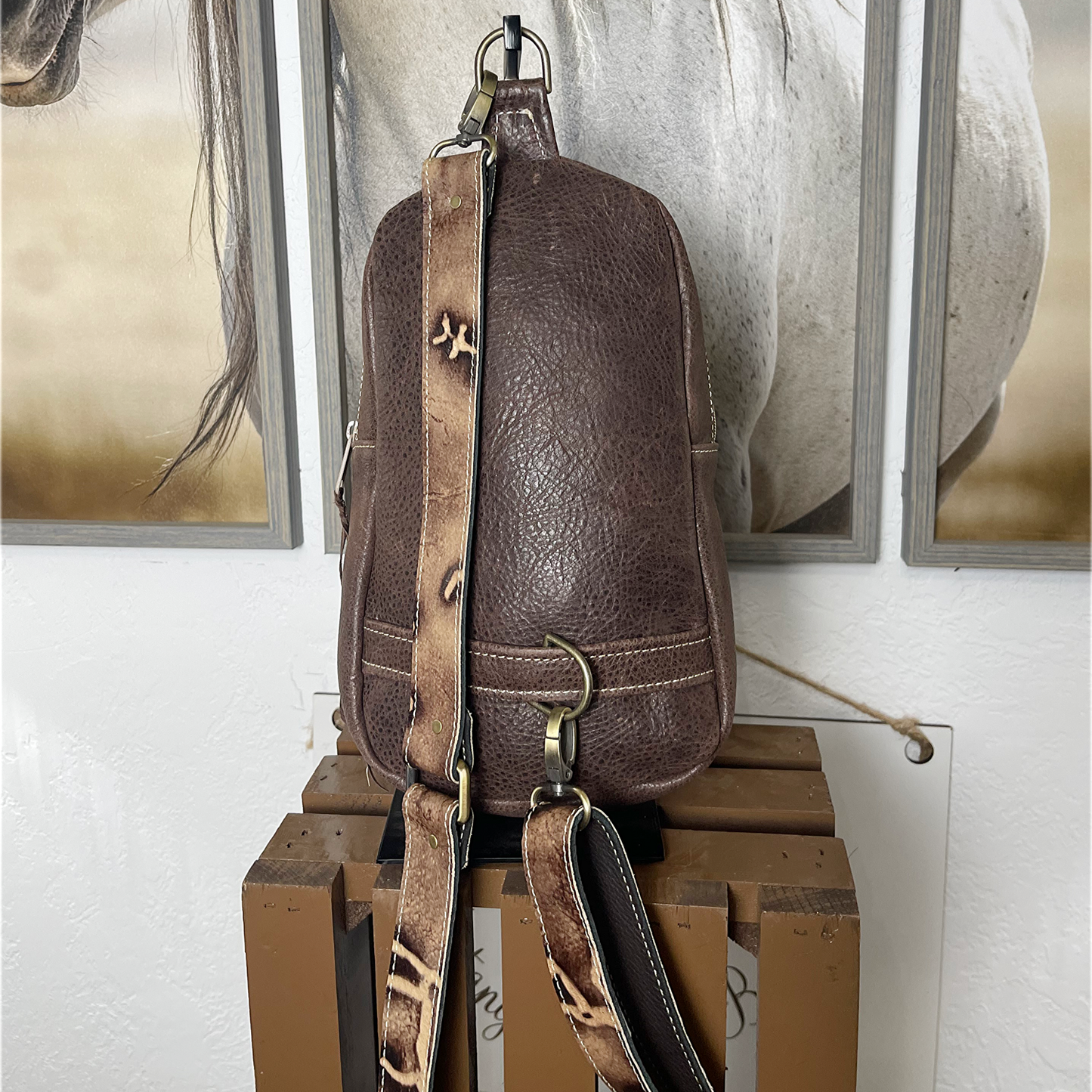 Cave Art Embossed Sling Bag/Cross Body Purse/Handmade Leather Bag