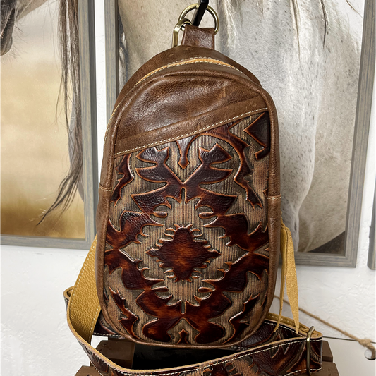 Brown Laredo Embossed Sling Bag/Cross Body Purse/Handmade Leather Bag