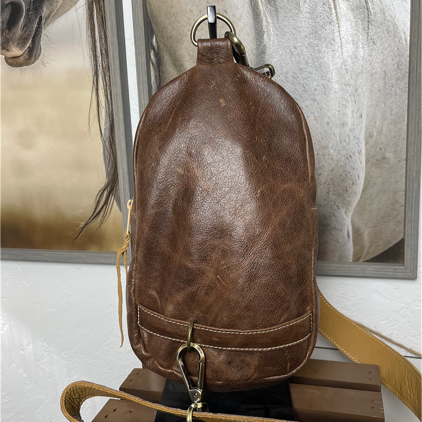 Brown Laredo Embossed Sling Bag/Cross Body Purse/Handmade Leather Bag