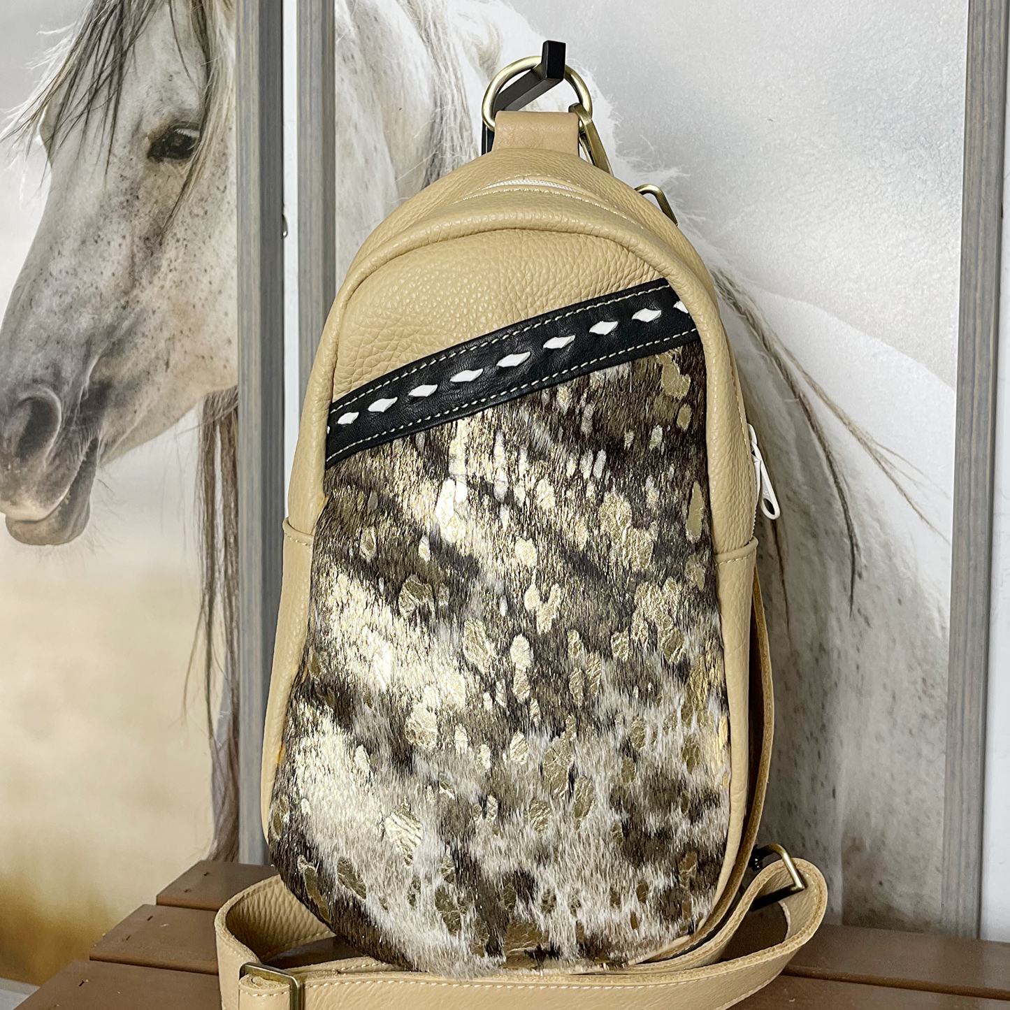 Blondie Gold Acid Wash Sling Bag/Cross Body Purse/Handmade Leather Bag