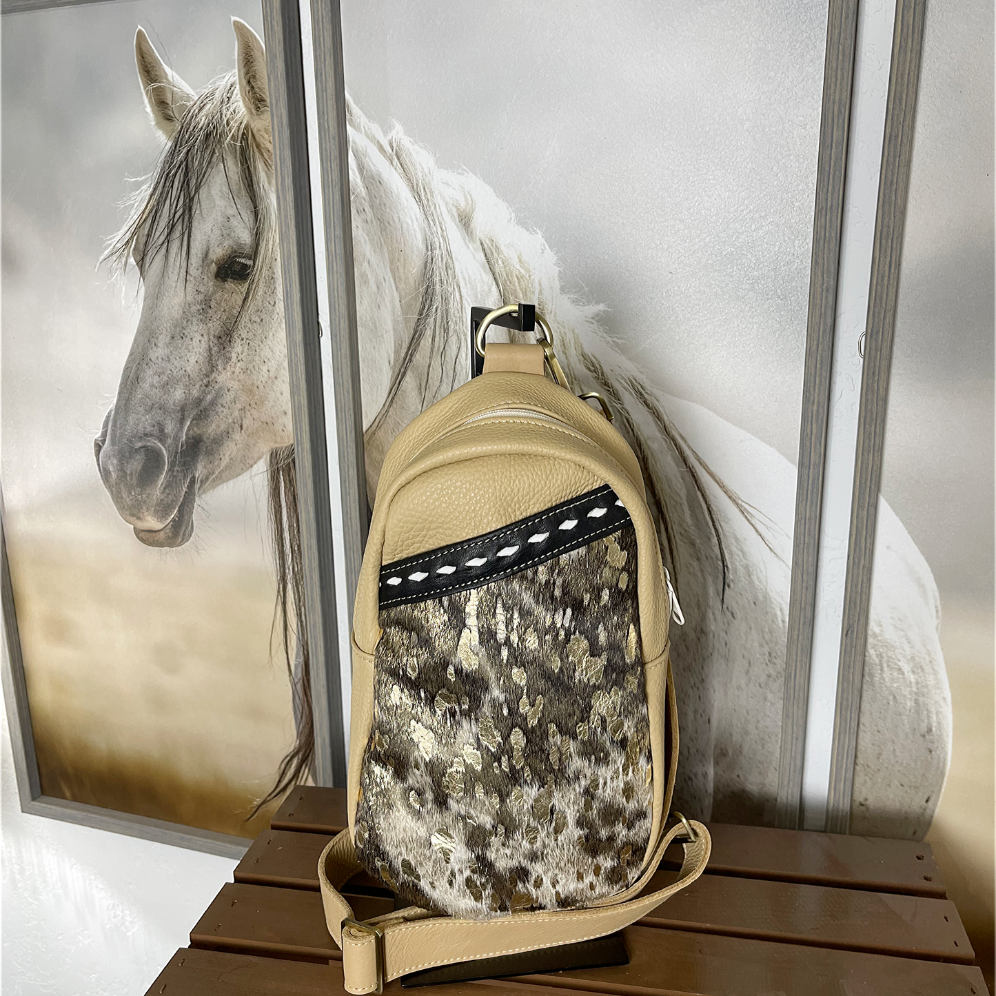 Blondie Gold Acid Wash Sling Bag/Cross Body Purse/Handmade Leather Bag