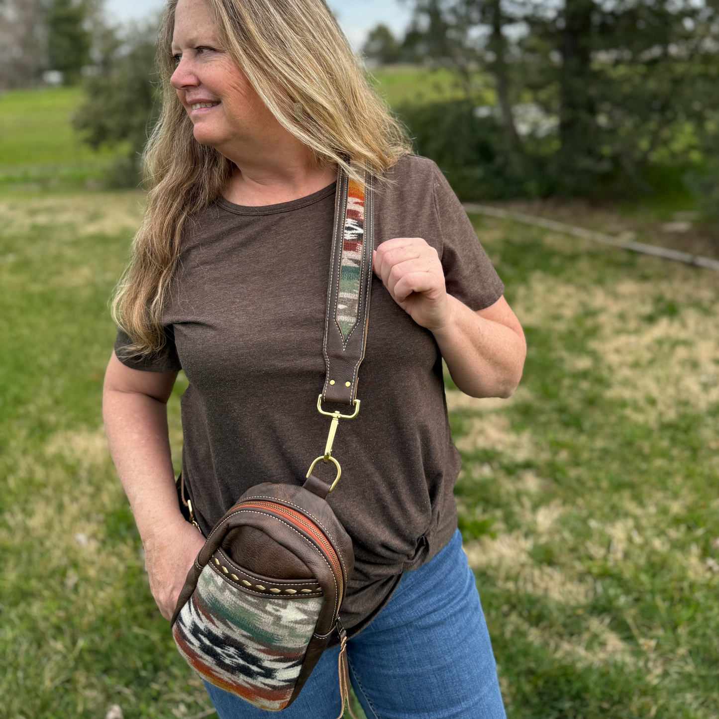 Sling Bag Mesilla Wool Accent/Cross Body Purse/Handmade Leather Bag