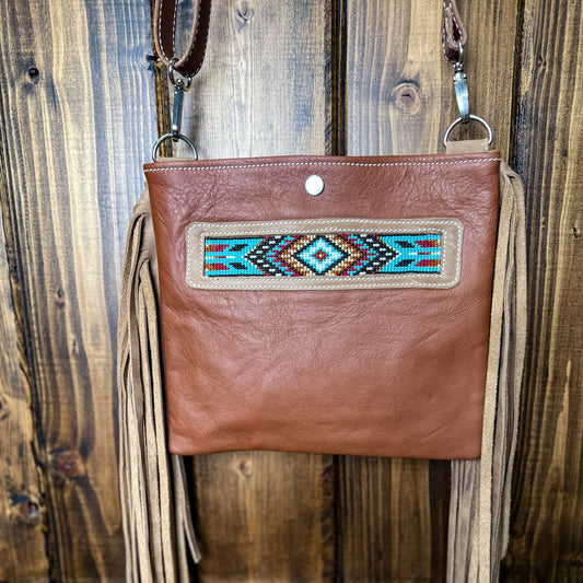 Cross Body Southwestern Beaded Purse with Fringe