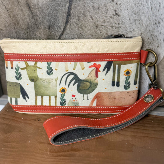 Wristlet/Small Bag Organizer with Whimsical Farm Animals