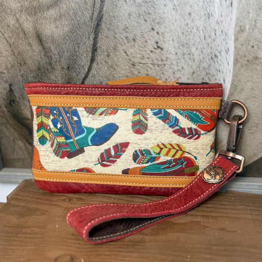 Wristlet/Small Bag Organizer with Bold Boots and Feathers