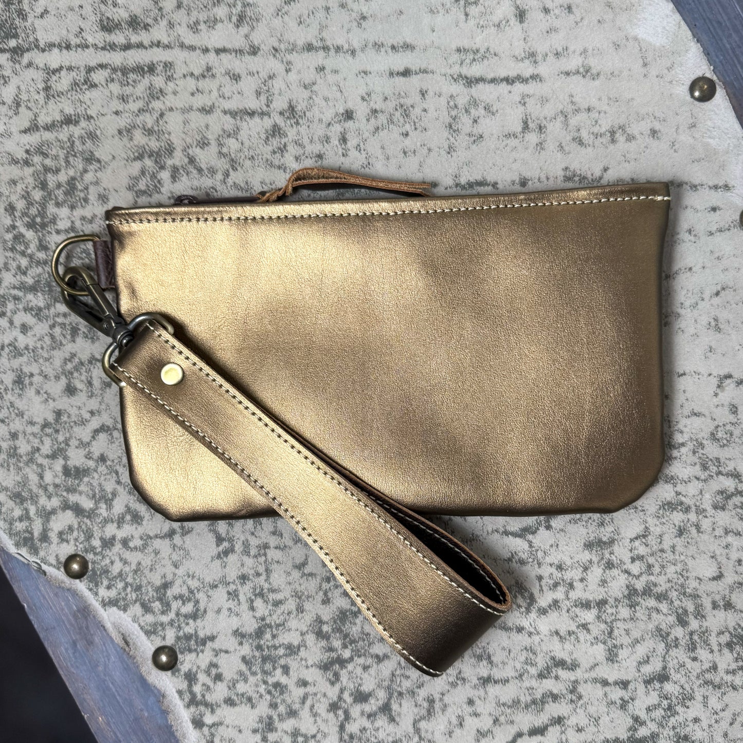 Wristlet/Small Bag Organizer with Venetian Turquoise Embossed Leather 2