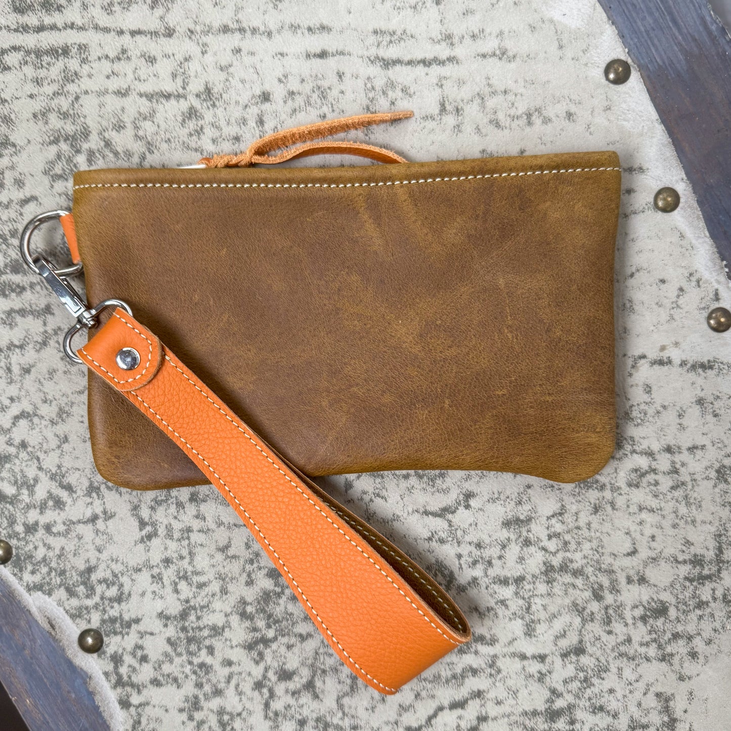 Wristlet/Small Bag Organizer with Wild Horses in Orange