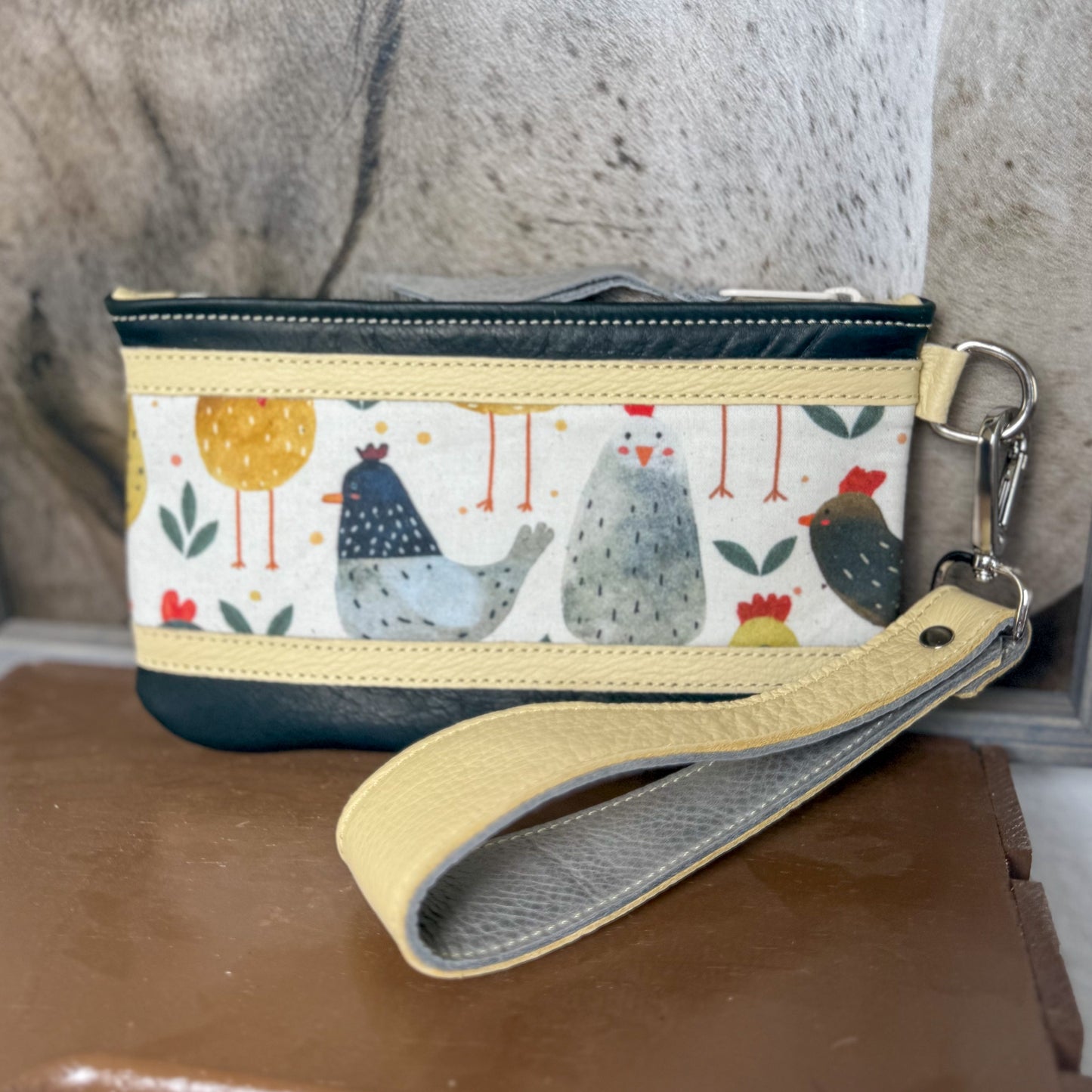 Wristlet/Small Bag Organizer with Whimsical Chickens