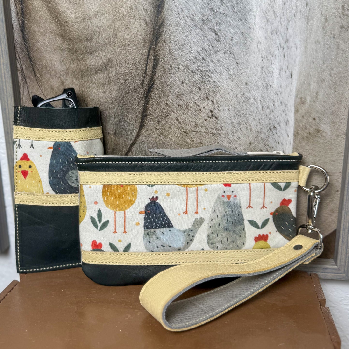 Wristlet/Small Bag Organizer with Whimsical Chickens