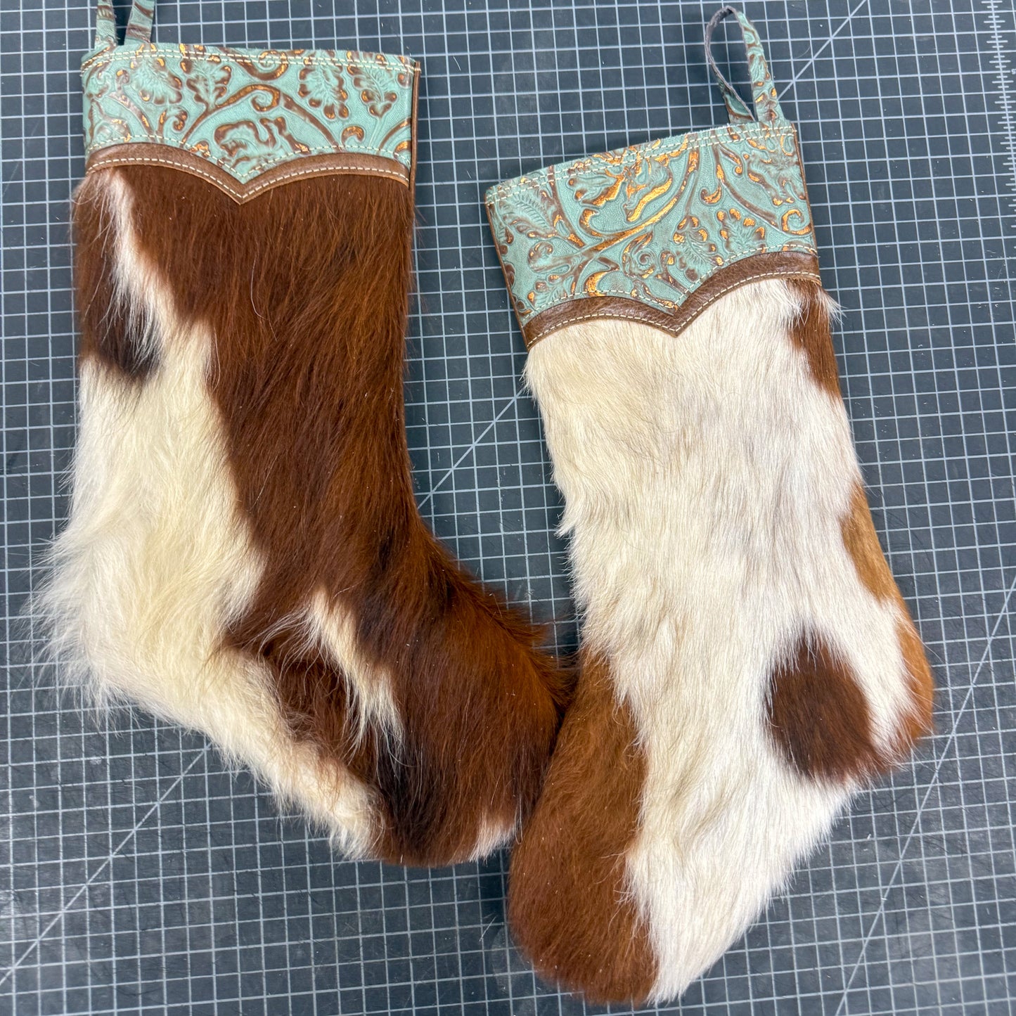 Western Hair on Hide Leather Christmas Stocking