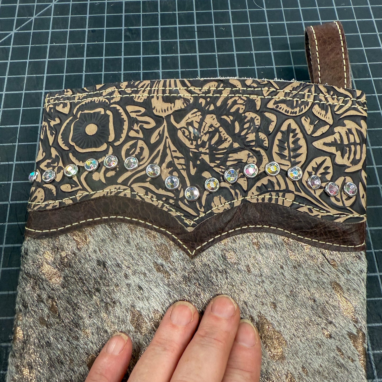 Western Bling Acid Wash Hair on Hide Christmas Stocking