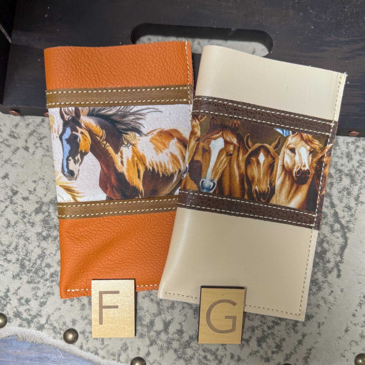 Horses Fabric on Leather Glasses/Sunglasses Case