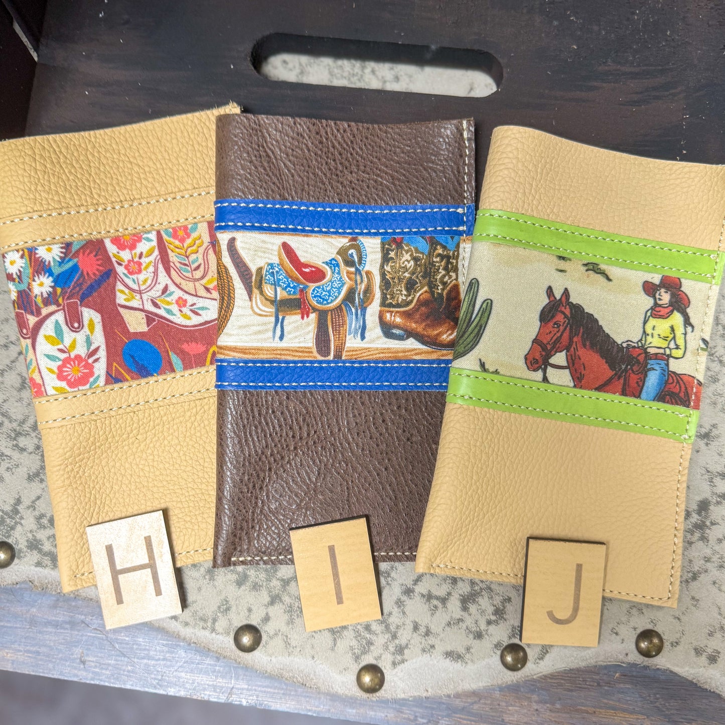 Cowgirl Fabric on Leather Glasses/Sunglasses Case