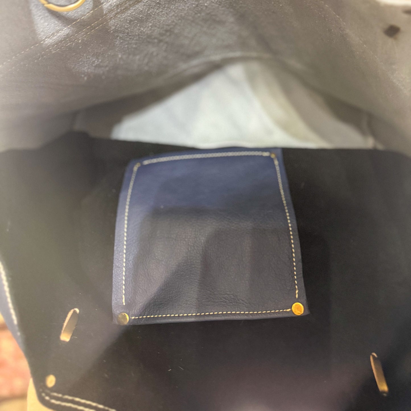 Big Bertha Oversized Tote Set in Blond Hair on Hide/Wool and Navy Accents