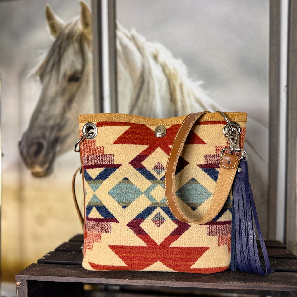 Gypsy Shoulder/Cross Body in Stillwater Tan w/Navy Tassel