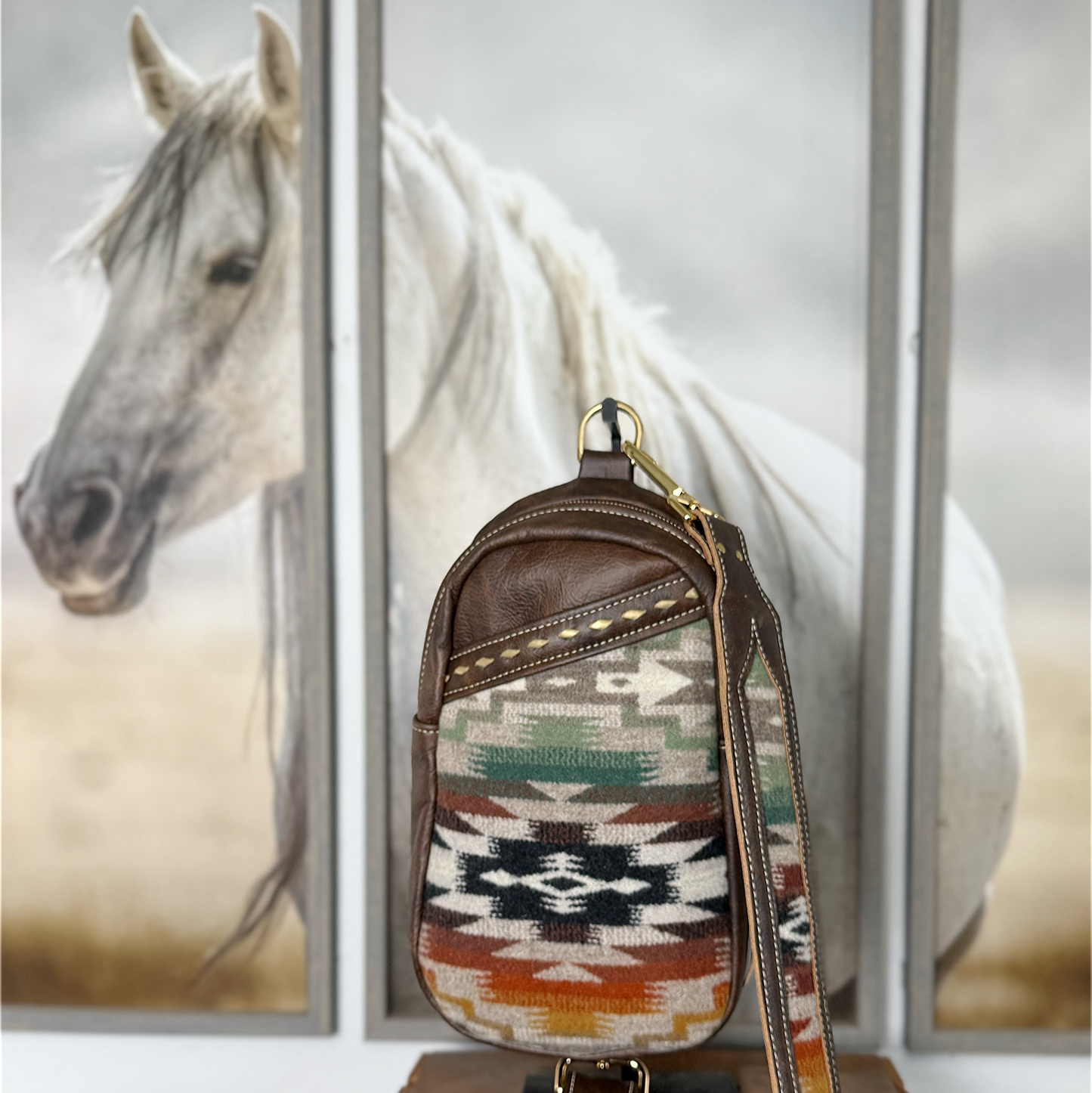 Sling Bag Mesilla Wool Accent/Cross Body Purse/Handmade Leather Bag