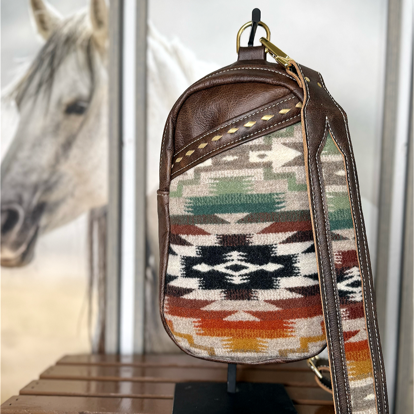 Sling Bag Mesilla Wool Accent/Cross Body Purse/Handmade Leather Bag