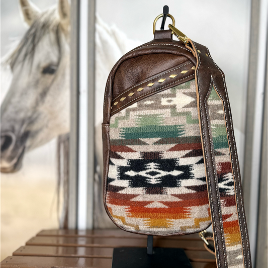 Sling Bag Mesilla Wool Accent/Cross Body Purse/Handmade Leather Bag