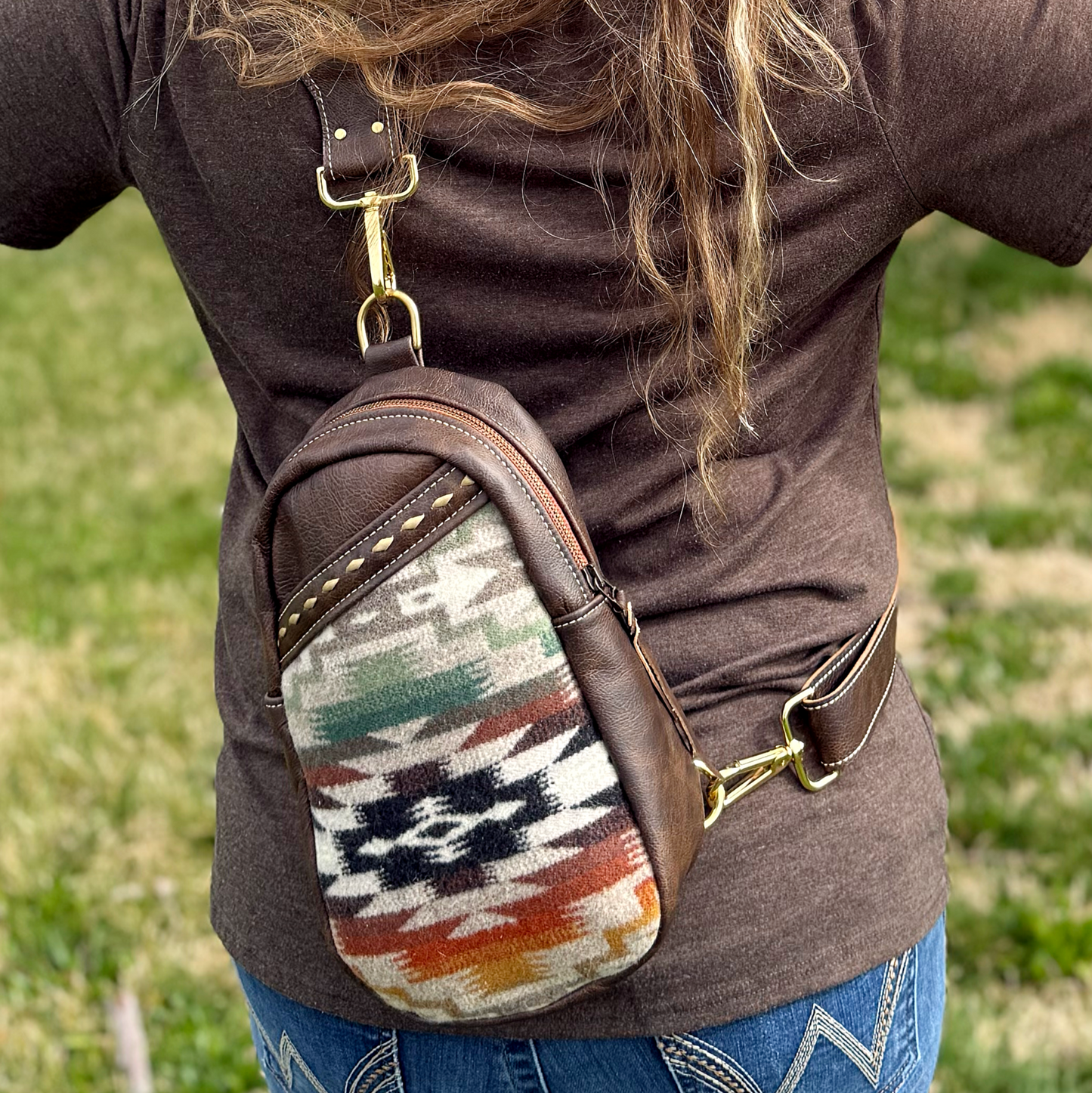 Sling Bag Mesilla Wool Accent/Cross Body Purse/Handmade Leather Bag