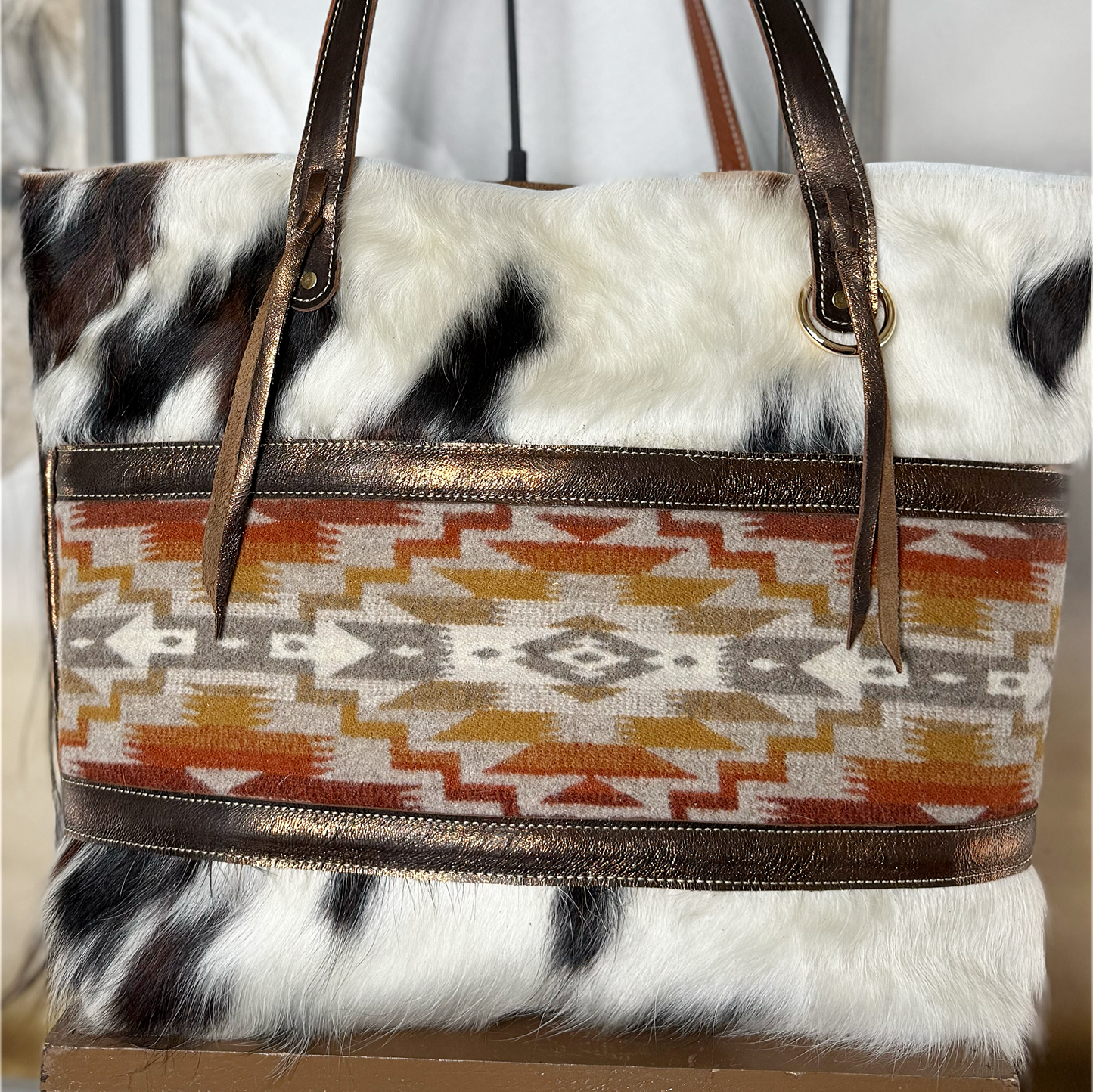 Big Bertha Mesilla Wool Tote in Tri Color Hair on Hide