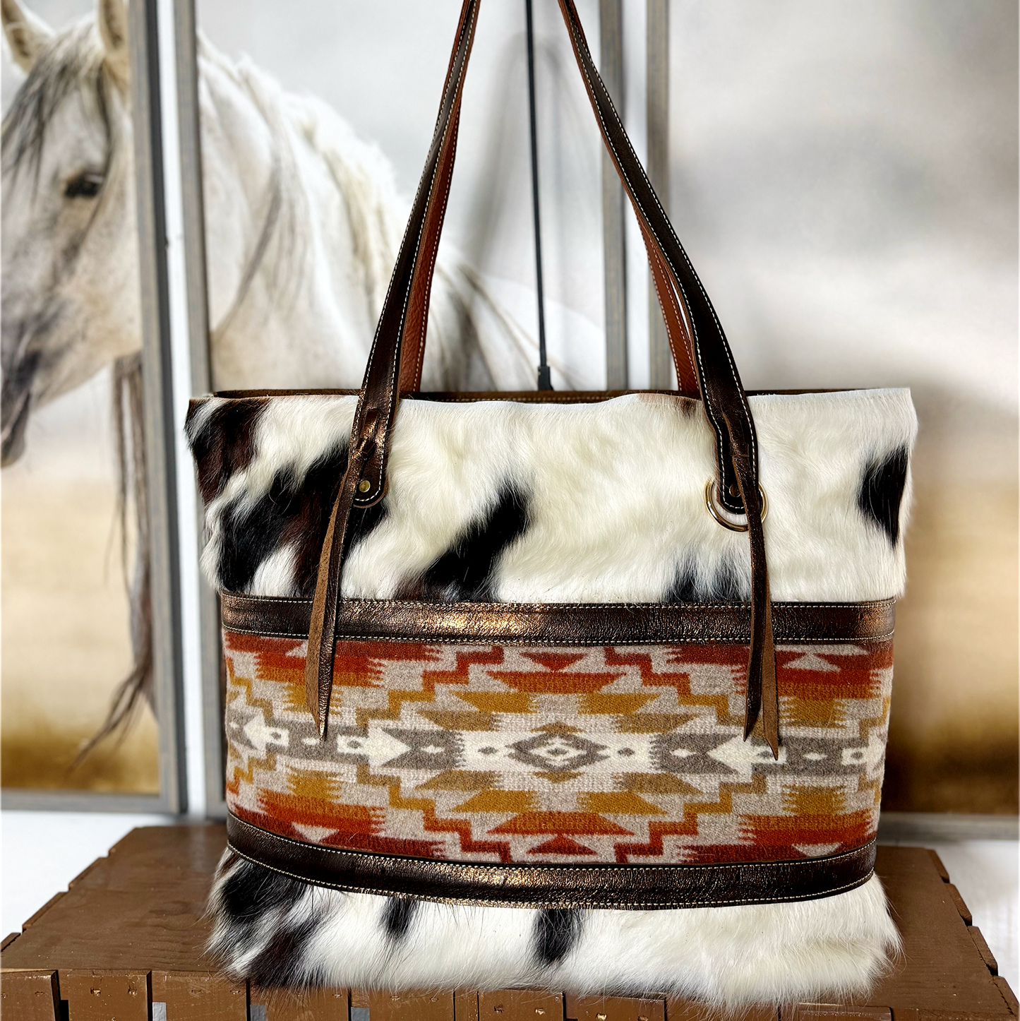 Big Bertha Mesilla Wool Tote in Tri Color Hair on Hide