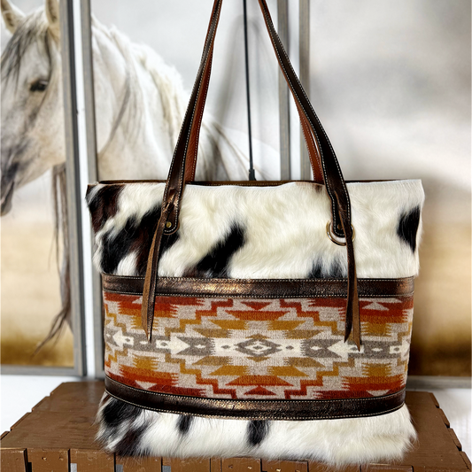 Big Bertha Mesilla Wool Tote in Tri Color Hair on Hide