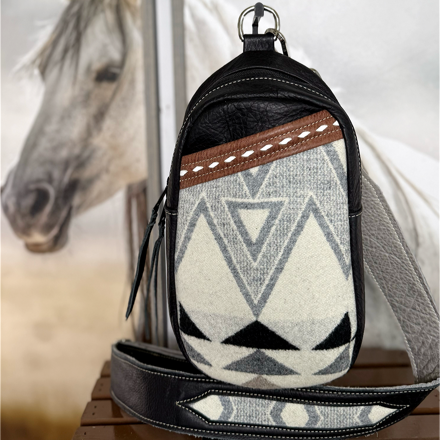 Sling Bag Diamond Ridge 1 Wool Accent/Cross Body Purse/Handmade Leather Bag