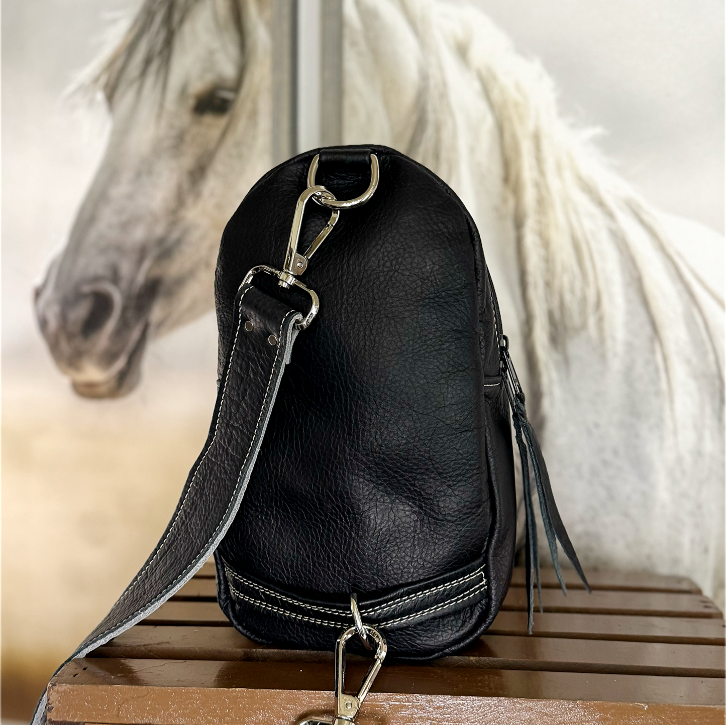 Sling Bag Diamond Ridge 1 Wool Accent/Cross Body Purse/Handmade Leather Bag