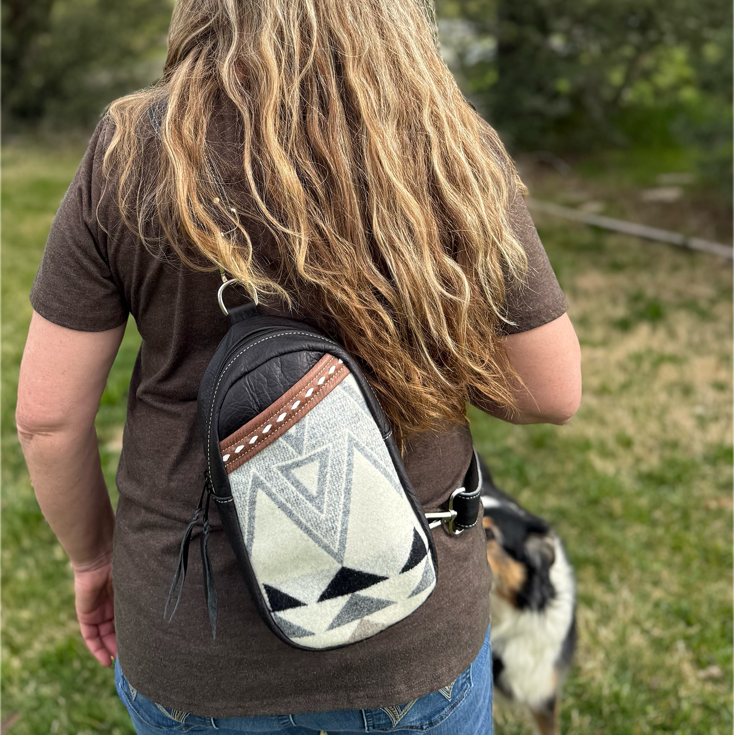 Sling Bag Diamond Ridge 1 Wool Accent/Cross Body Purse/Handmade Leather Bag