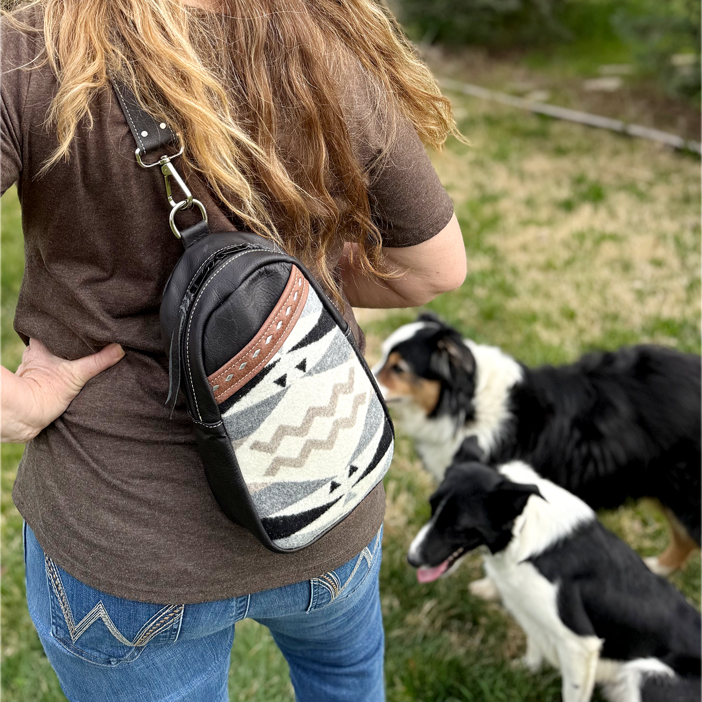 Sling Bag Diamond Ridge 2 Wool Accent /Cross Body Purse/Handmade Leather Bag