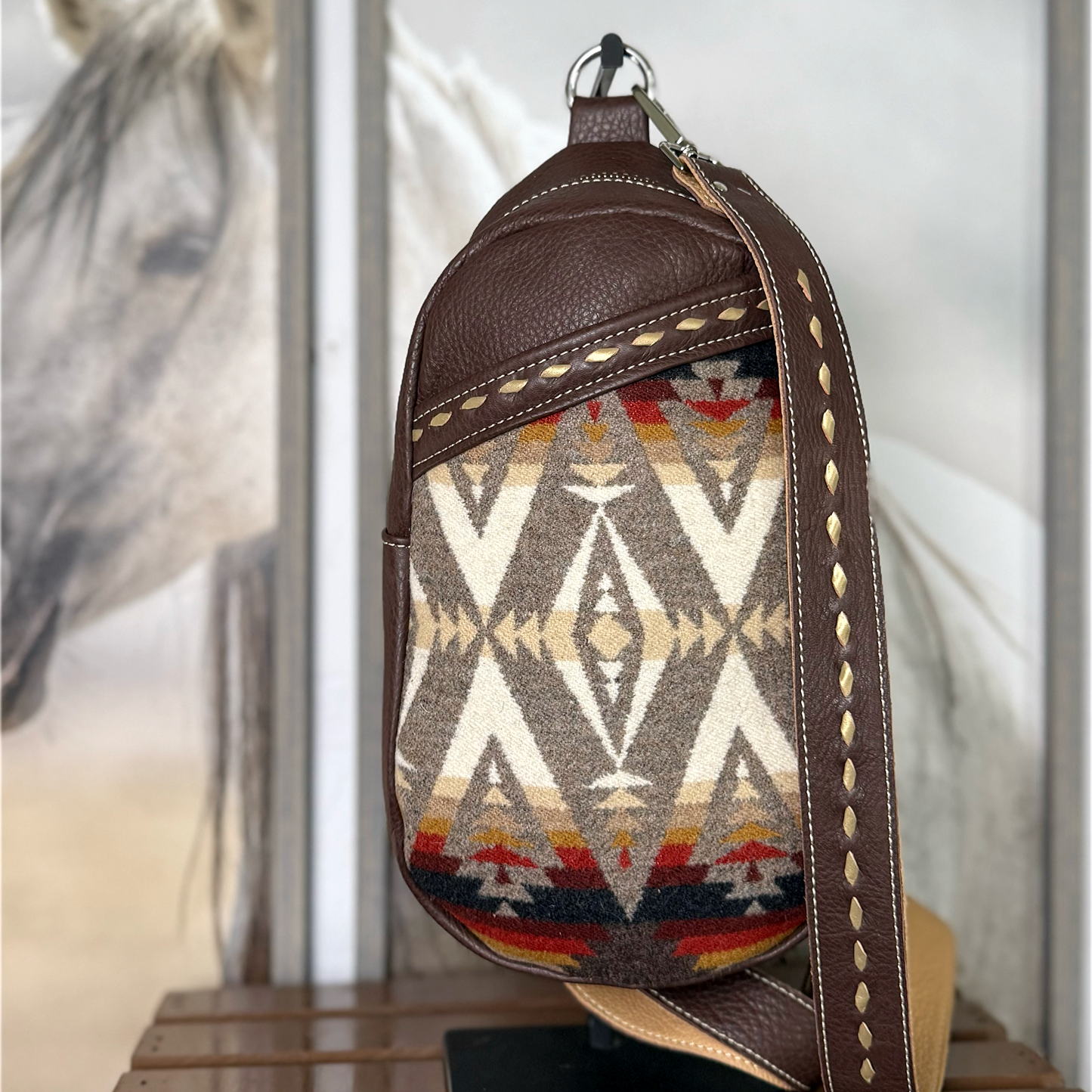 Sling Bag Pacific Crest Wool Accent/Cross Body Purse/Handmade Leather Bag