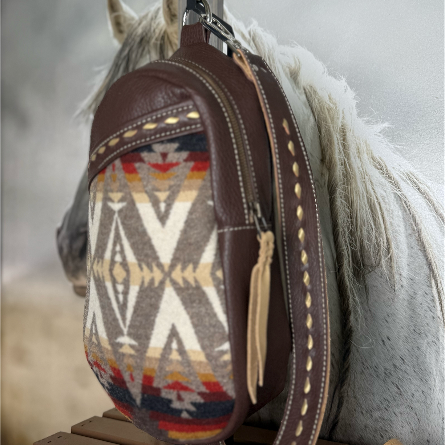 Sling Bag Pacific Crest Wool Accent/Cross Body Purse/Handmade Leather Bag