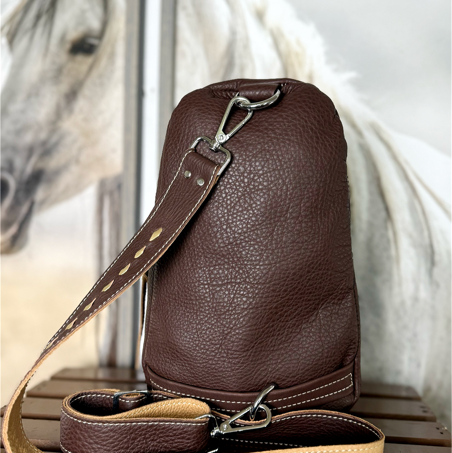 Sling Bag Pacific Crest Wool Accent/Cross Body Purse/Handmade Leather Bag