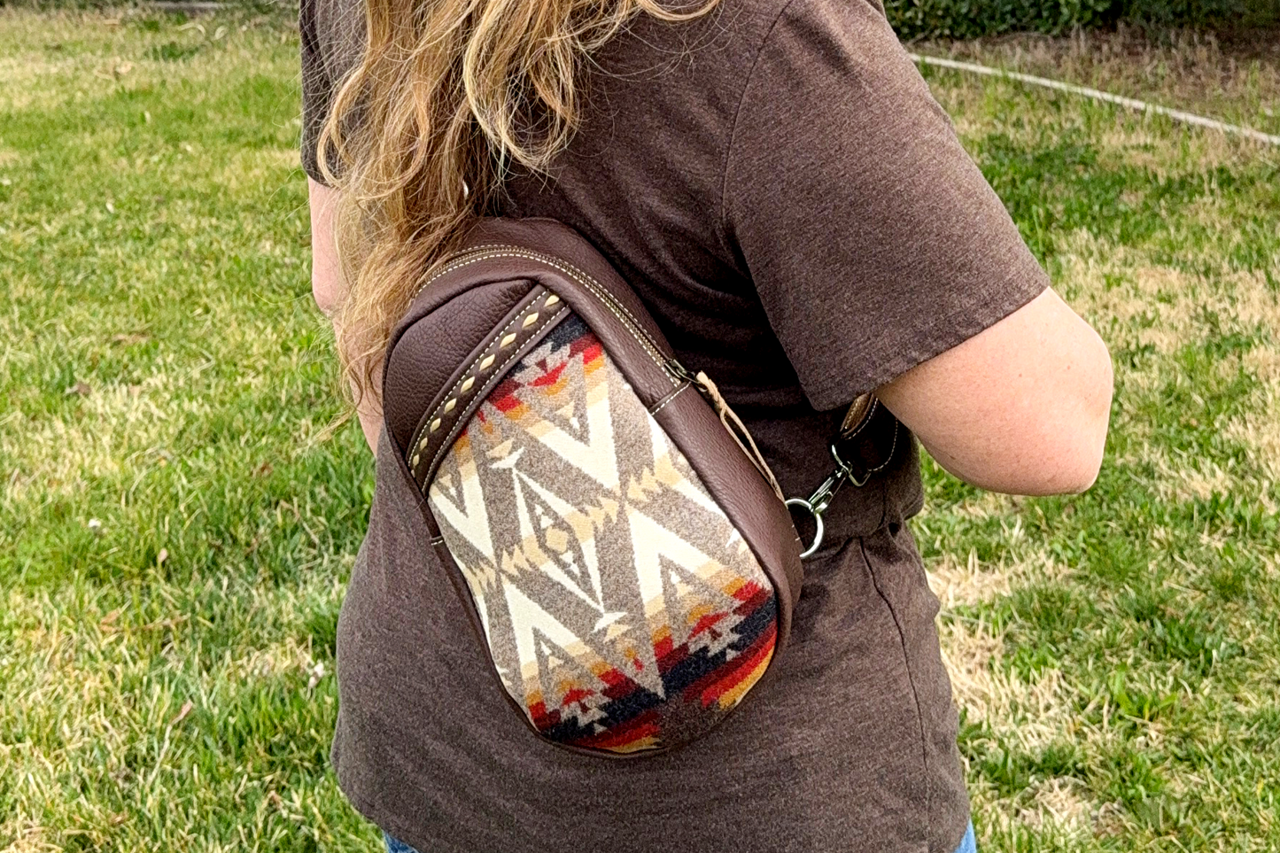 Sling Bag Pacific Crest Wool Accent/Cross Body Purse/Handmade Leather Bag