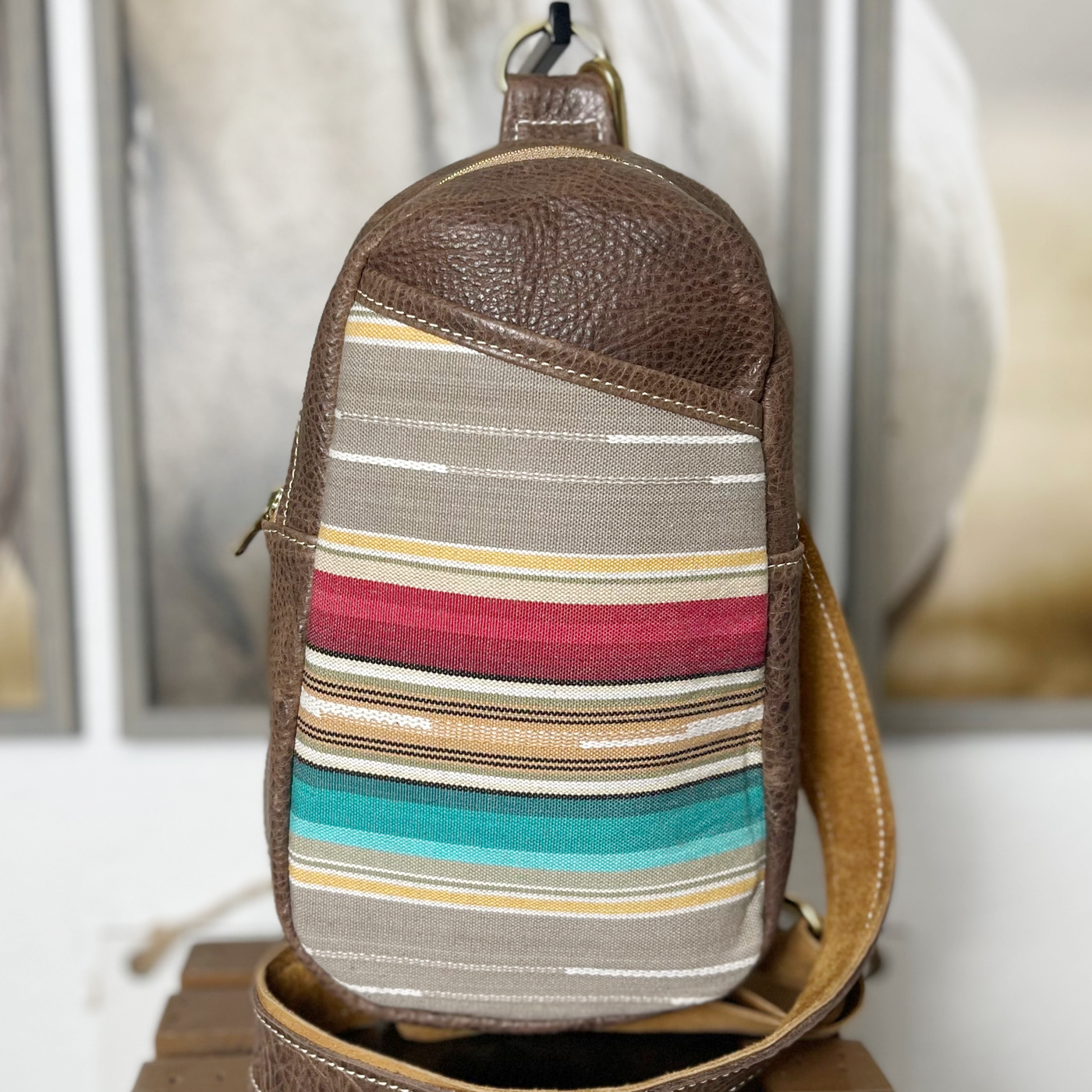 Serape Leather Sling Bag/Cross Body Purse/Handmade Leather Bag