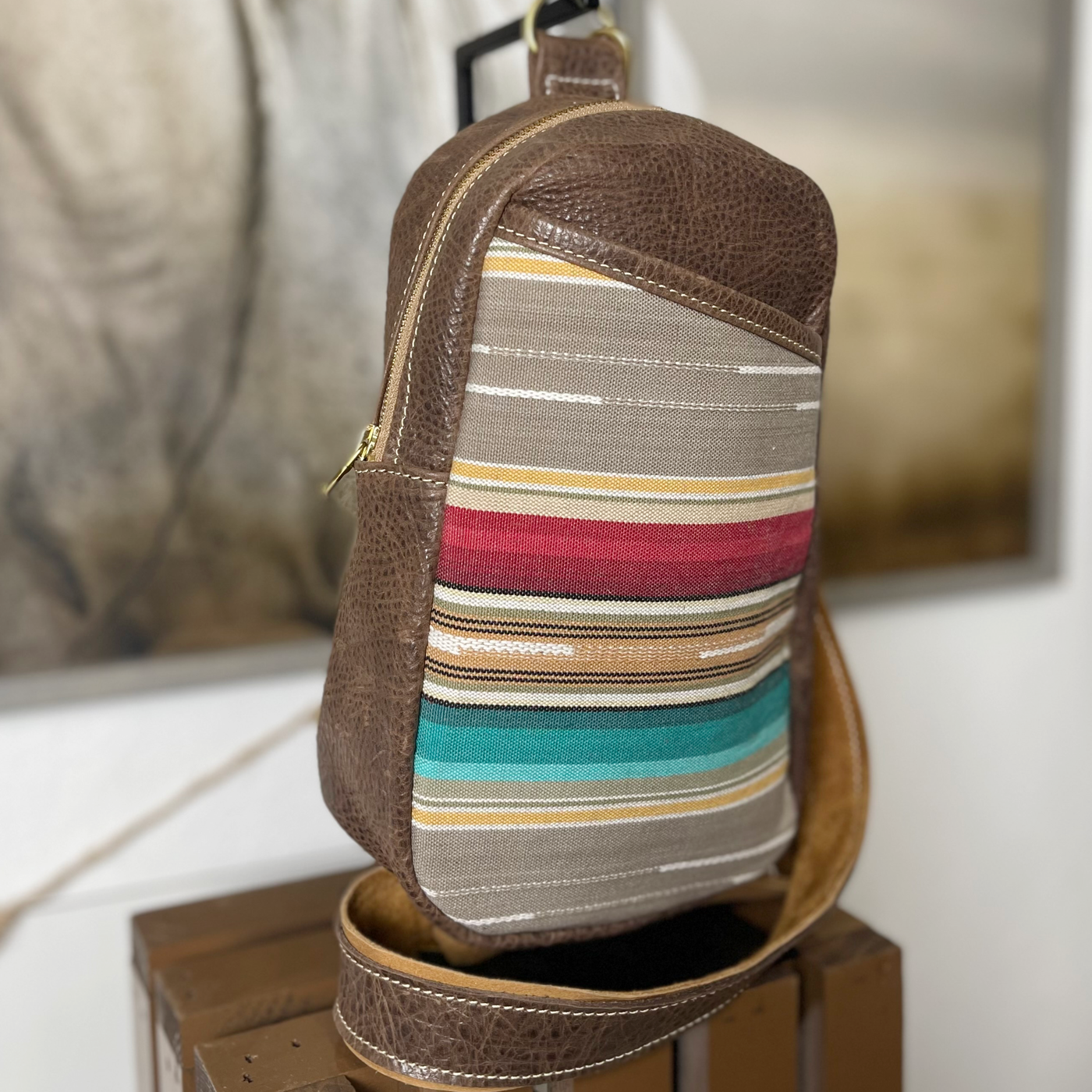Serape Leather Sling Bag/Cross Body Purse/Handmade Leather Bag