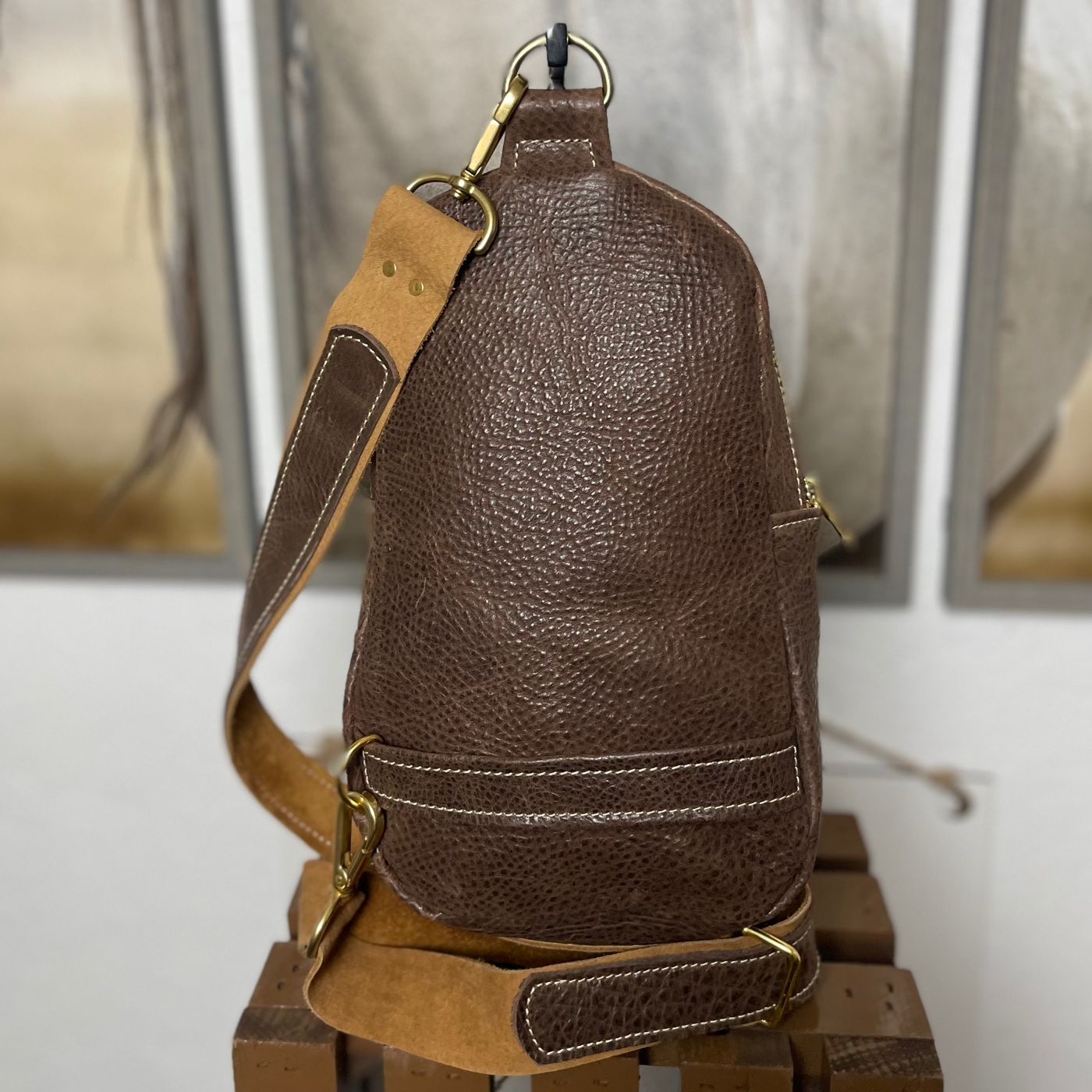 Serape Leather Sling Bag/Cross Body Purse/Handmade Leather Bag