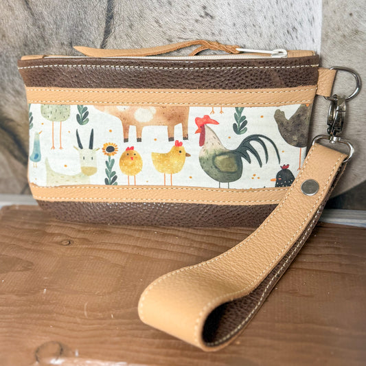 Wristlet/Small Bag Organizer with Whimsical Farm Animals