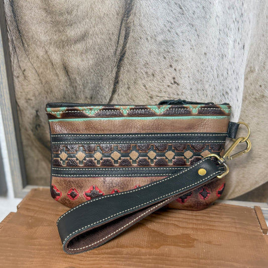 Wristlet/Small Bag Organizer with Navajo Embossed Leather