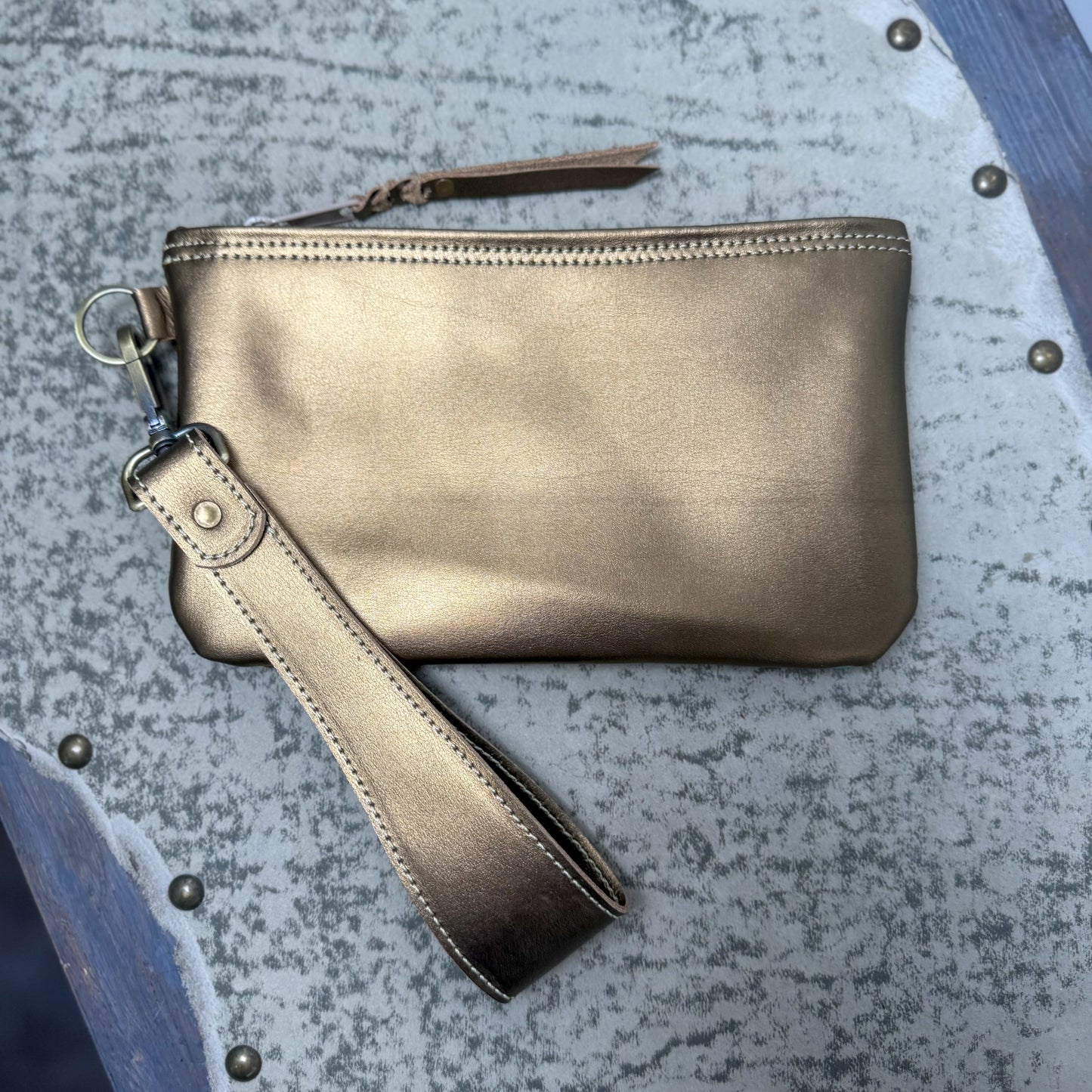 Wristlet/Small Bag Organizer with Venetian Turquoise Embossed Leather 1