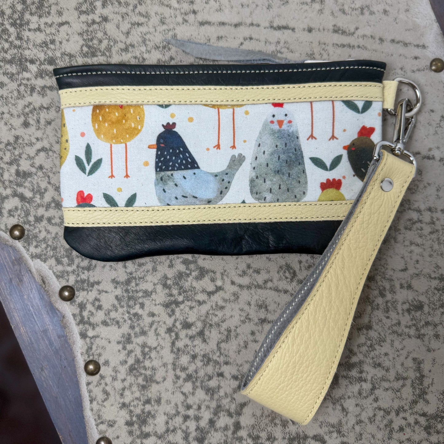 Wristlet/Small Bag Organizer with Whimsical Chickens