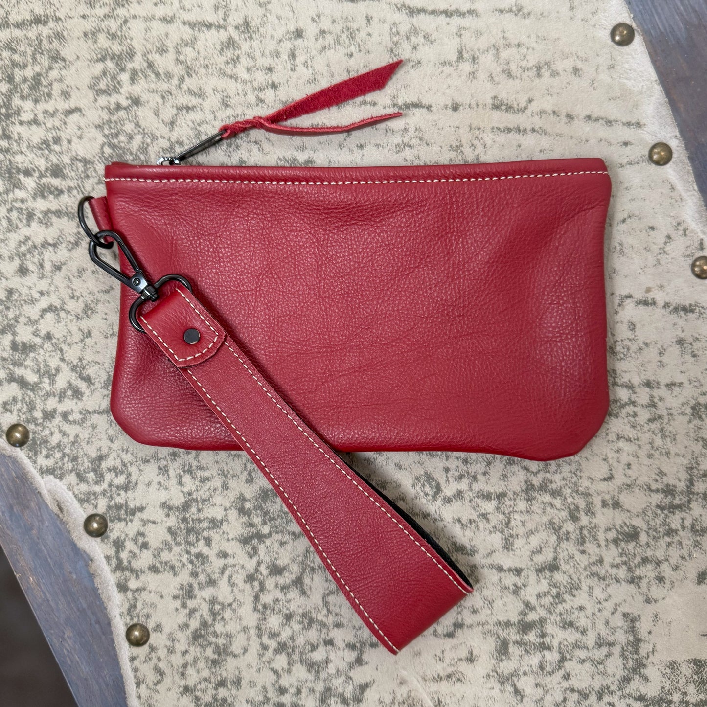 Wristlet/Small Bag Organizer with Red Embossed Leather