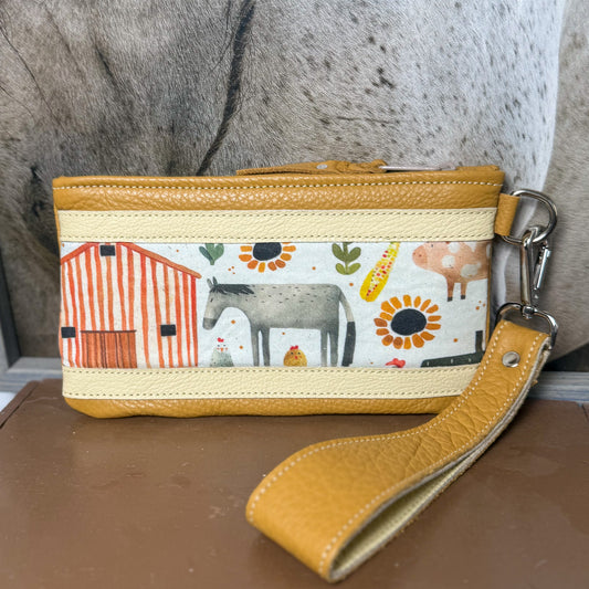 Wristlet/Small Bag Organizer with Horses and Farm