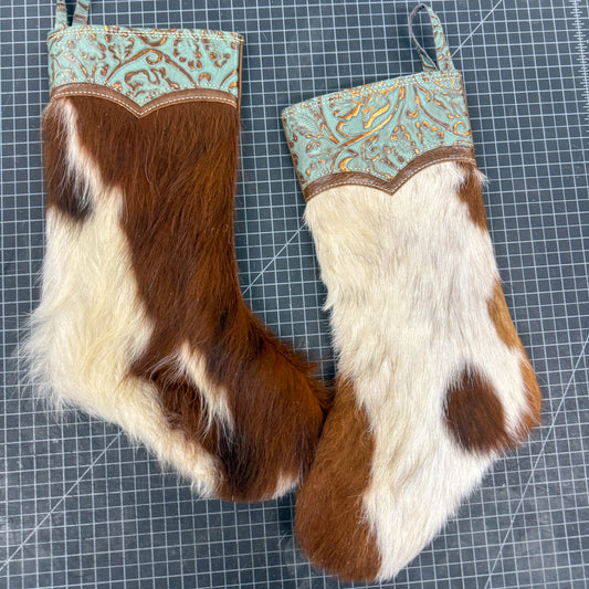 Western Hair on Hide Leather Christmas Stocking