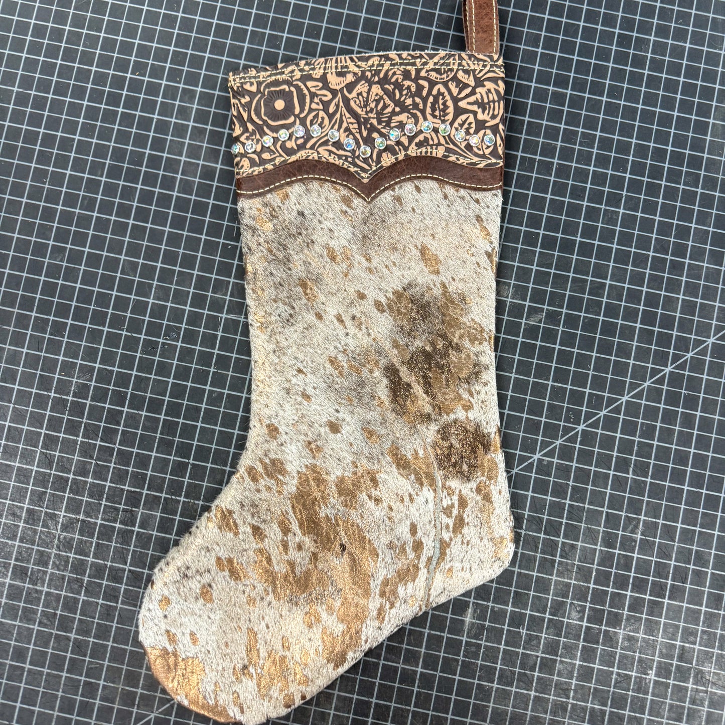 Western Bling Acid Wash Hair on Hide Christmas Stocking