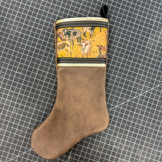 Longhorn Theme Leather Christmas Stocking
